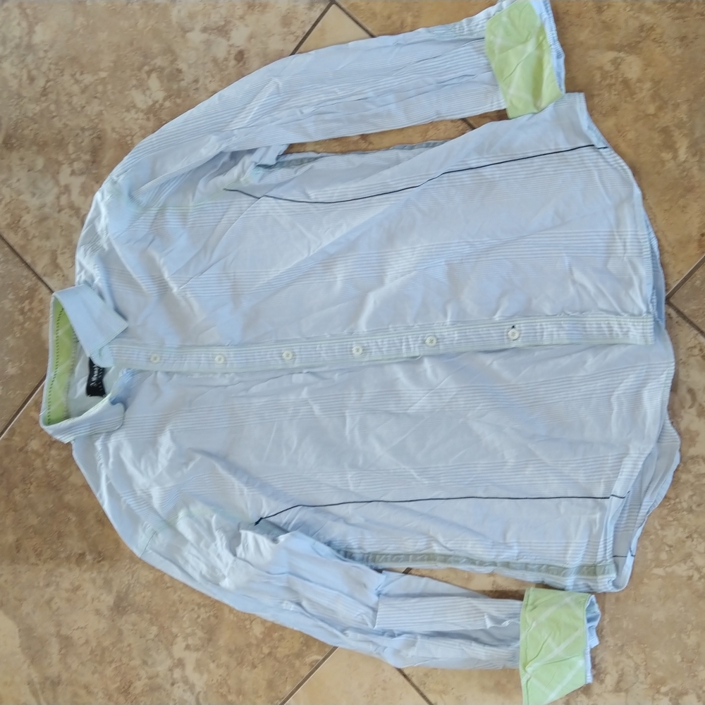 J. Campbell, L, blue and white striped button down